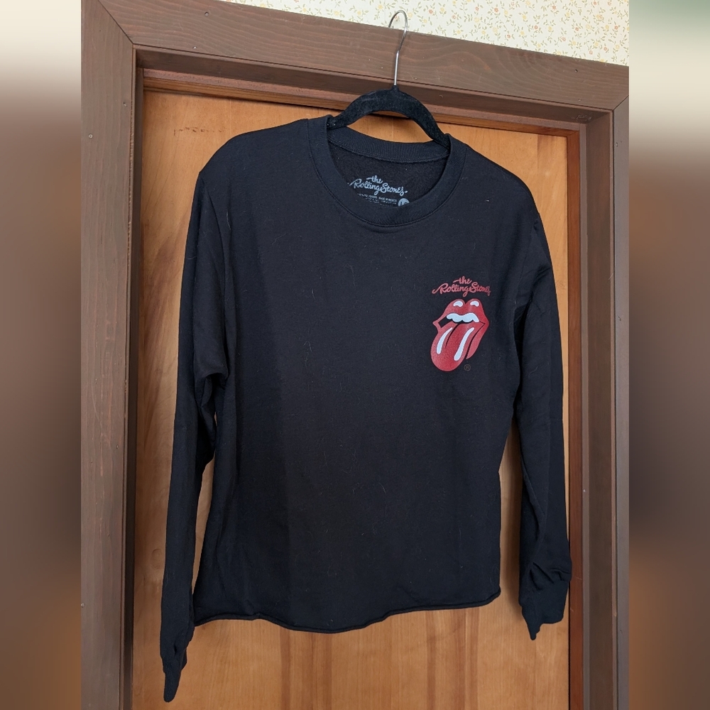 Rolling Stones Black Crew Neck Cropped Sweatshirt